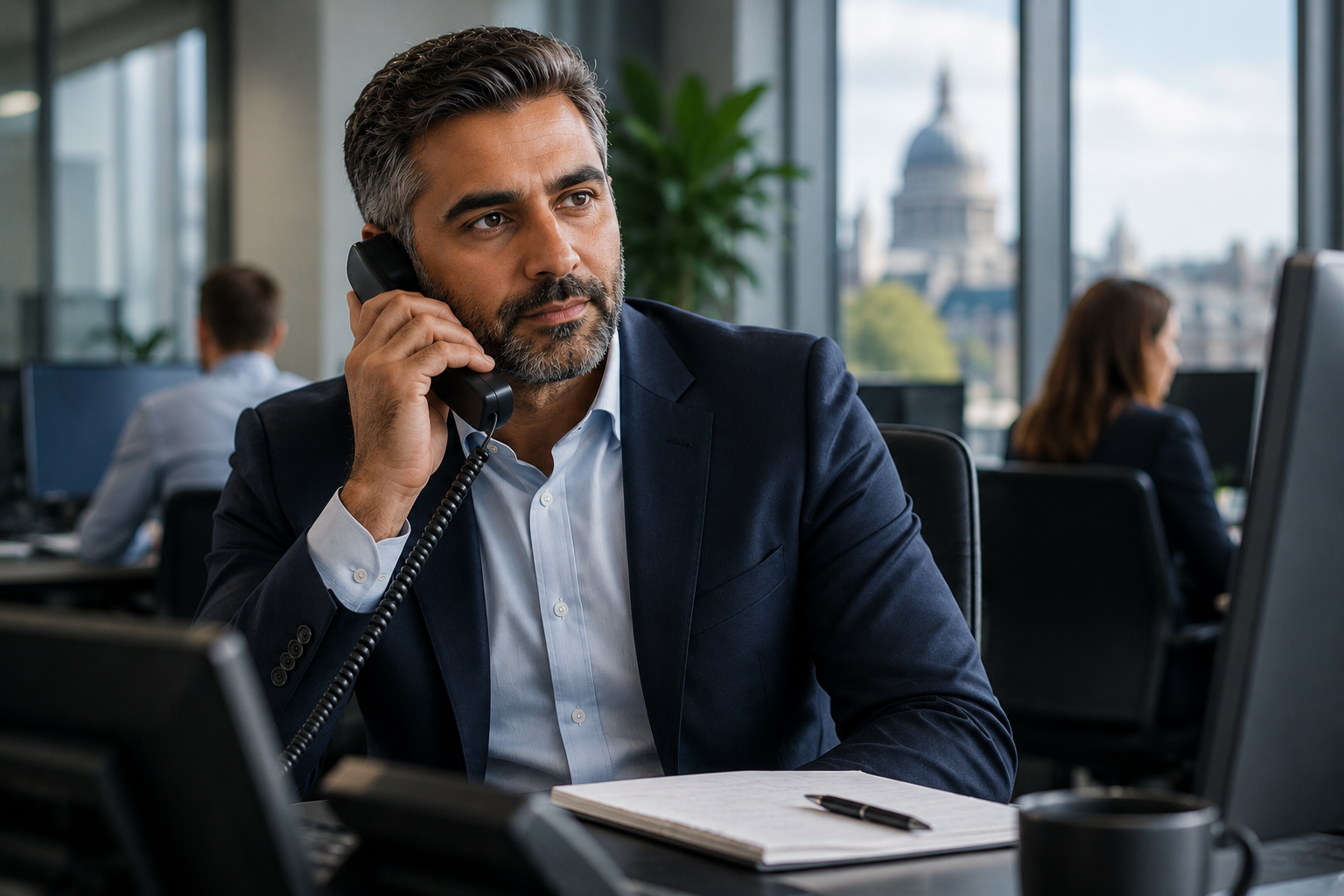 Insurance professional speaking with a client by telephone.
